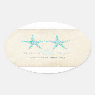 Bruiloft Turquoise Aqua Starfish Save the Date Ovale Sticker