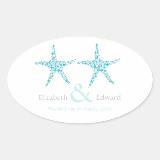 Bruiloft Turquoise Aqua Starfish Save the Date Ovale Sticker (Voorkant)