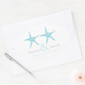 Bruiloft Turquoise Aqua Starfish Save the Date Ovale Sticker (Envelop)
