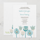 Bruiloft Turquoise Blauw Ivoor Funky Bloemen Kaart (Voorkant / Achterkant)