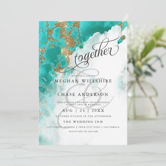 BRUILOFT | Turquoise Waterverf BarefootBride™ (Staand voorkant)