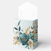 Bruiloft Turquoise witte bloem gouden bladeren Bedankdoosjes (Geopend)