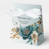 Bruiloft Turquoise witte bloem gouden bladeren Bedankdoosjes (Voorkant Zijde)