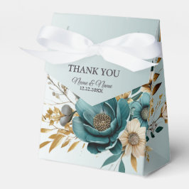 Bruiloft Turquoise witte bloem gouden bladeren Bedankdoosjes