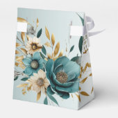 Bruiloft Turquoise witte bloem gouden bladeren Bedankdoosjes (Achterkant)