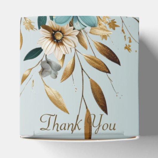 Bruiloft Turquoise witte bloem gouden bladeren Bedankdoosjes (Bovenkant)