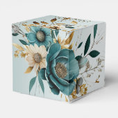 Bruiloft Turquoise witte bloem gouden bladeren Bedankdoosjes (Achterkant)
