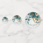 Bruiloft Turquoise Witte Bloem Gouden Bladeren Confetti (Voorkanten)