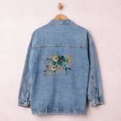 Bruiloft Turquoise witte bloem gouden bladeren Denim Jacket (Hangar)
