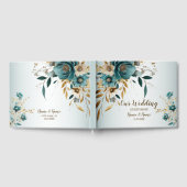 Bruiloft Turquoise witte bloem gouden bladeren Gastenboek (Volledig)