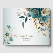 Bruiloft Turquoise witte bloem gouden bladeren Gastenboek (Achterkant)