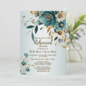 Bruiloft Turquoise witte bloem gouden bladeren Kaart (Staand voorkant)