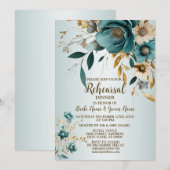 Bruiloft Turquoise witte bloem gouden bladeren Kaart (Voorkant / Achterkant)