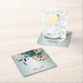 Bruiloft Turquoise witte bloem gouden bladeren Kartonnen Onderzetters (Insitu)
