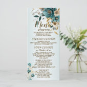 Bruiloft Turquoise witte bloem gouden bladeren Menu (Staand voorkant)