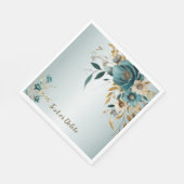 Bruiloft Turquoise witte bloem gouden bladeren Servet (Hoek)