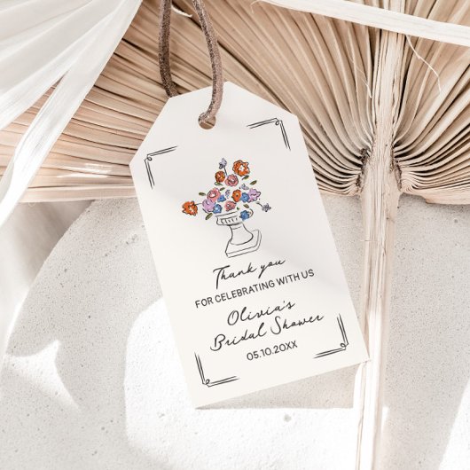 Bruiloft Tussenstuk met Handgetekende Bloemenvaas Cadeaulabel