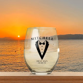 Bruiloft Tuxedo gepersonaliseerde beste man Wijnglas Zonder Voet