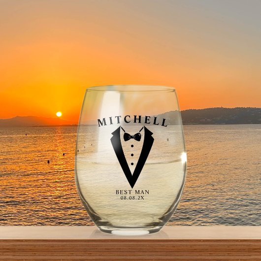 Bruiloft Tuxedo gepersonaliseerde beste man Wijnglas Zonder Voet