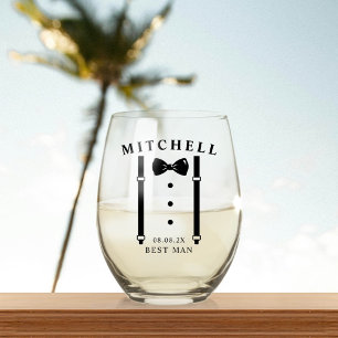 Bruiloft Tuxedo gepersonaliseerde beste man Wijnglas Zonder Voet