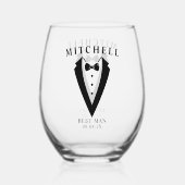 Bruiloft Tuxedo gepersonaliseerde beste man Wijnglas Zonder Voet (Voorkant)