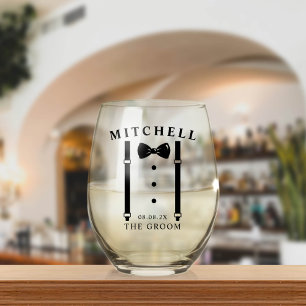 Bruiloft Tuxedo gepersonaliseerde de bruidegom Wijnglas Zonder Voet