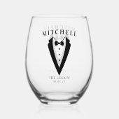 Bruiloft Tuxedo gepersonaliseerde de bruidegom Wijnglas Zonder Voet (Achterkant)
