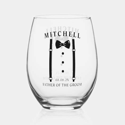 Bruiloft Tuxedo gepersonaliseerde vader van de bru Wijnglas Zonder Voet (Voorkant)
