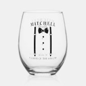 Bruiloft Tuxedo gepersonaliseerde vader van de bru Wijnglas Zonder Voet (Achterkant)