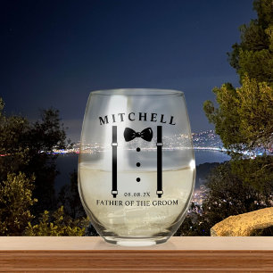 Bruiloft Tuxedo gepersonaliseerde vader van de bru Wijnglas Zonder Voet