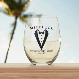Bruiloft Tuxedo gepersonaliseerde vader van de bru Wijnglas Zonder Voet
