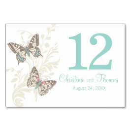 Bruiloft twee grafische vlinders naam datum blauwg kaart