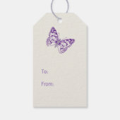 Bruiloft twee vlinders tekening paarse cadeau labe cadeaulabel (Achterkant)