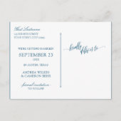 Bruiloft Typografie Save-the-Date- Navy Blauw Wit Aankondigingskaart (Achterkant)