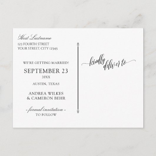 Bruiloft Typografie Save-the-Date | Zwart Aankondigingskaart (Achterkant)