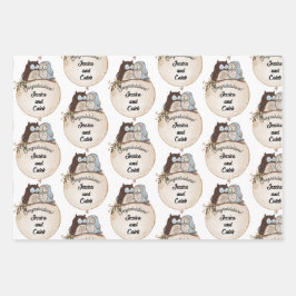 Bruiloft Uil Gefeliciteerd Namen Toevoegen Cute 3 Inpakpapier Vel