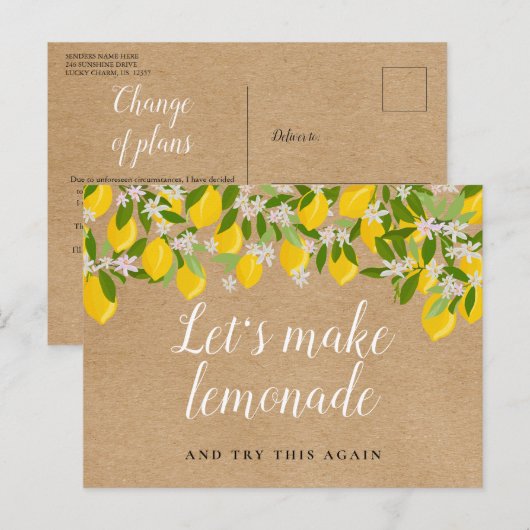 Bruiloft Uitgesteld Lemons in Rustic Script Briefkaart (Voorkant / Achterkant)