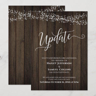 Bruiloft Uitgesteld Updatekaart met Rustieke Hout  Kaart