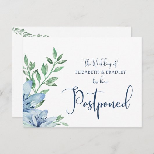 Bruiloft uitgesteld Waterverf Blue Blooms Briefkaart (Voorkant / Achterkant)