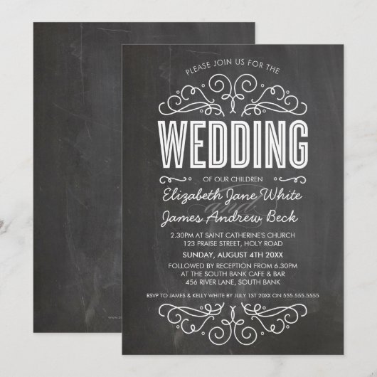 BRUILOFT UITNODIGEN elegante bloeiende krijtbord g Kaart (Voorkant / Achterkant)