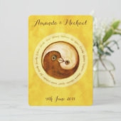 BRUILOFT UITNODIGEN gouden harmonie YinYang duiven Kaart (Staand voorkant)