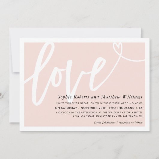 BRUILOFT UITNODIGEN liefde borstel geletterd blush Kaart (Voorkant)