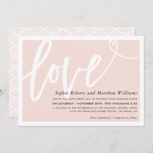 BRUILOFT UITNODIGEN liefde borstel geletterd blush Kaart (Voorkant / Achterkant)