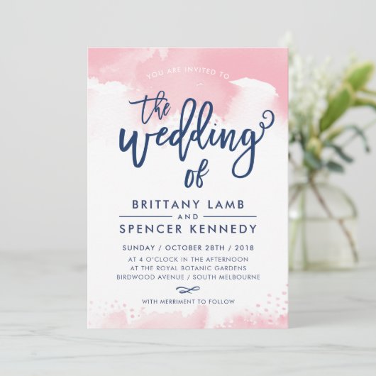 BRUILOFT UITNODIGEN Moderne stijlvolle marineblauw Kaart (Staand voorkant)