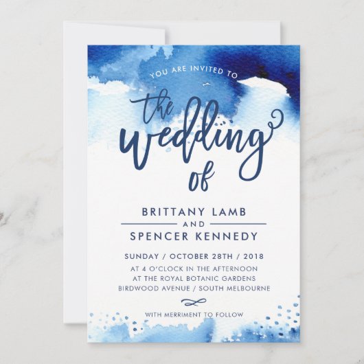 BRUILOFT UITNODIGEN moderne stijlvolle marineblauw Kaart (Voorkant)