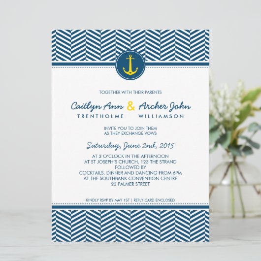 BRUILOFT UITNODIGEN nautisch anker aangepaste mono Kaart (Staand voorkant)