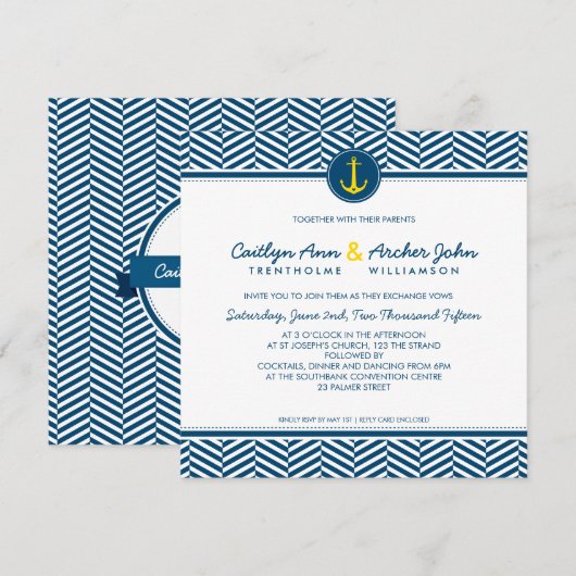 BRUILOFT UITNODIGEN nautisch anker hart marine gee Kaart (Voorkant / Achterkant)