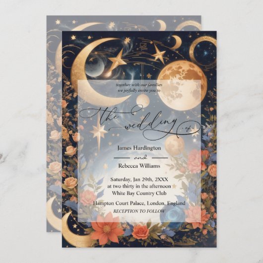 Bruiloft uitnodigen ontwerp van Celestial Magic Kaart (Voorkant / Achterkant)