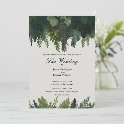 Bruiloft uitnodigen ontwerp van Forest Green Elega Kaart (Staand voorkant)