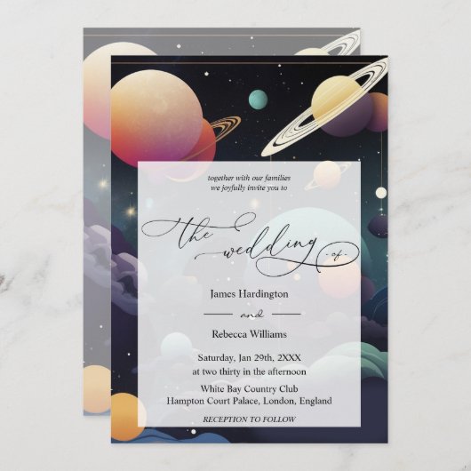 Bruiloft uitnodigen ontwerp van Galactic Dreams Kaart (Voorkant / Achterkant)